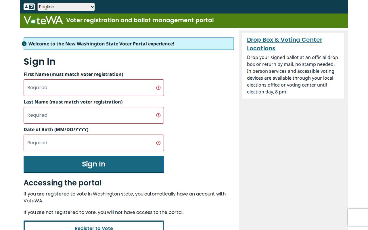 VoteWA screen used in Moses Lake resident lookup research