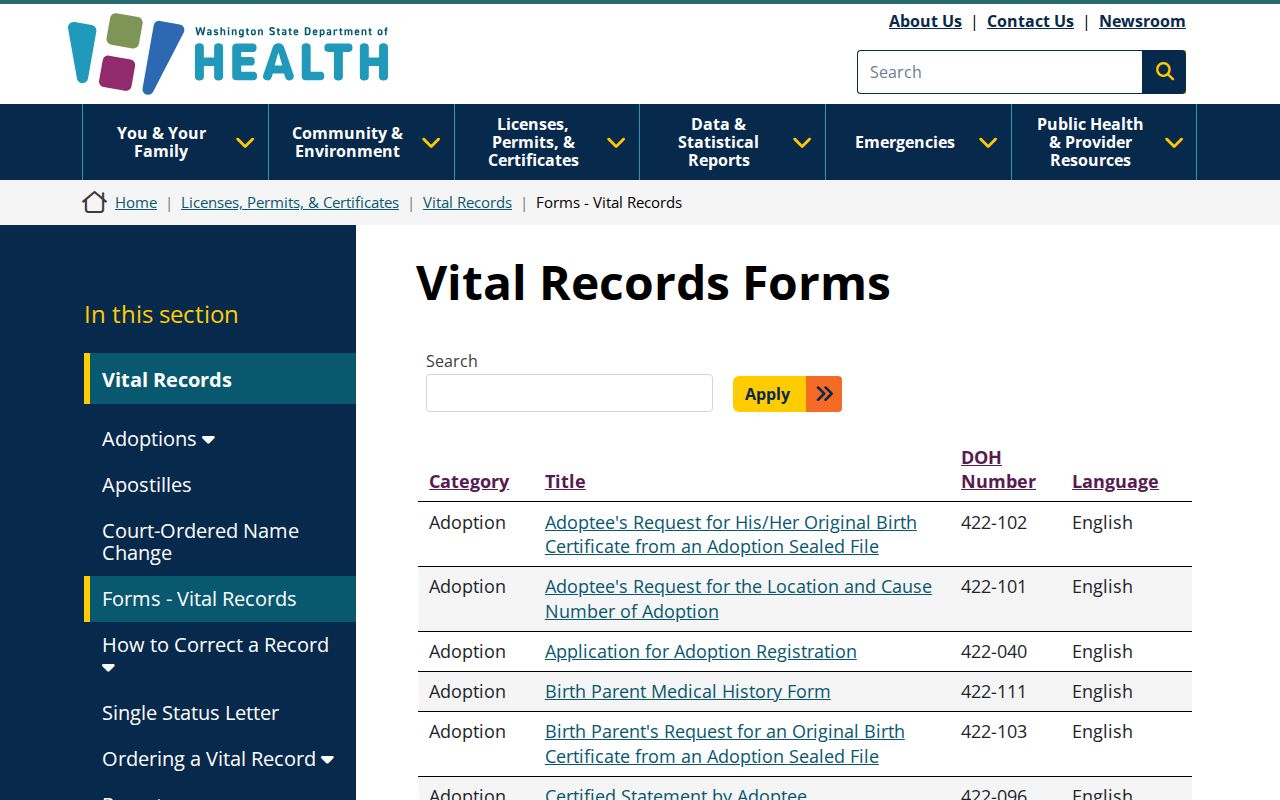Moses Lake residents directory Washington vital records forms